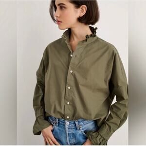 Alex Mill easy ruffle shirt olive green medium cotton